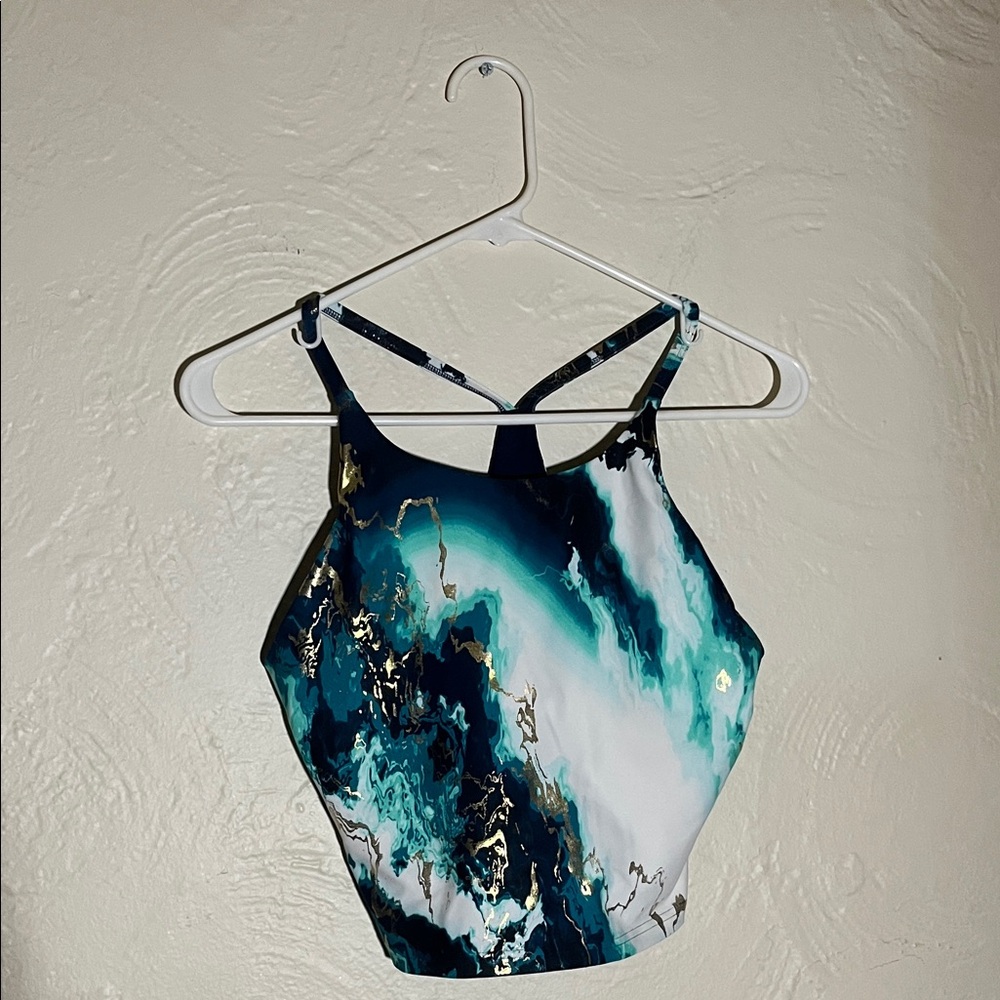 Blue Marble Print Powersoft Activewear Sports bra top